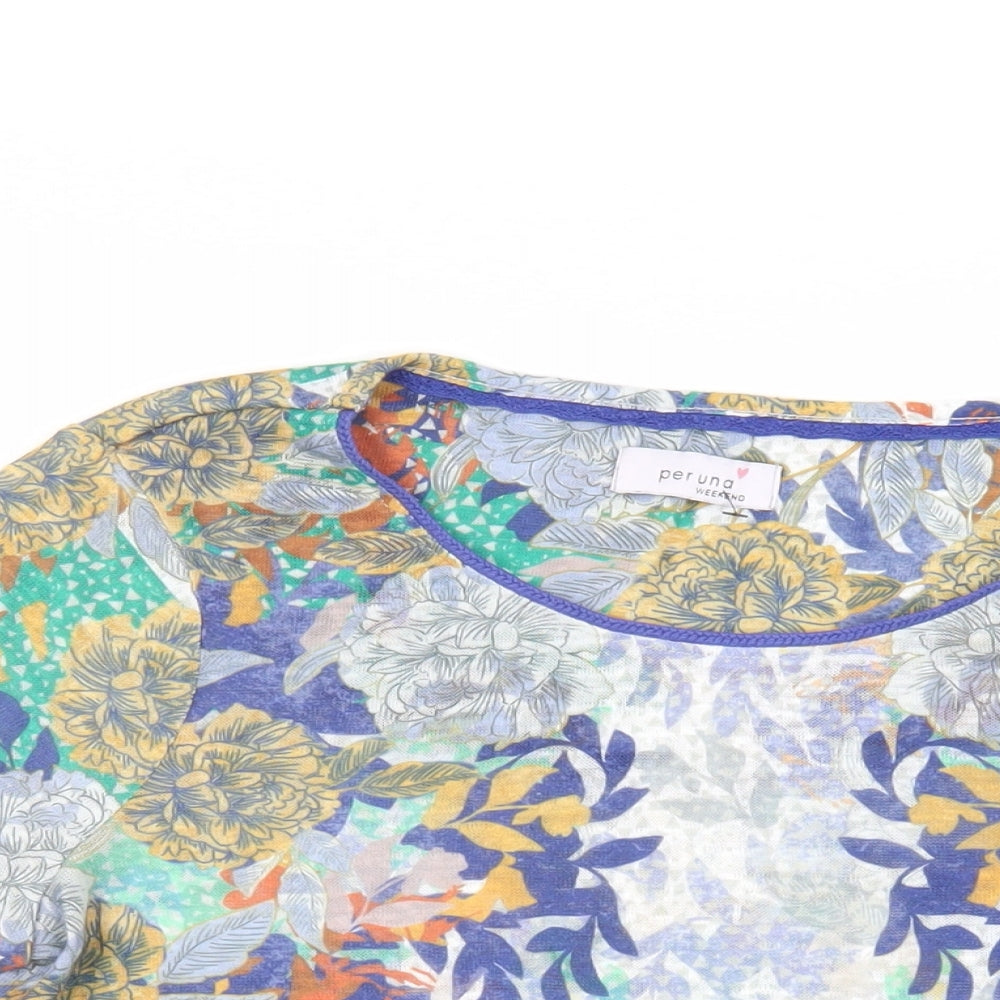 Per Una Womens Multicoloured Floral Polyester Basic T-Shirt Size 14 Round Neck