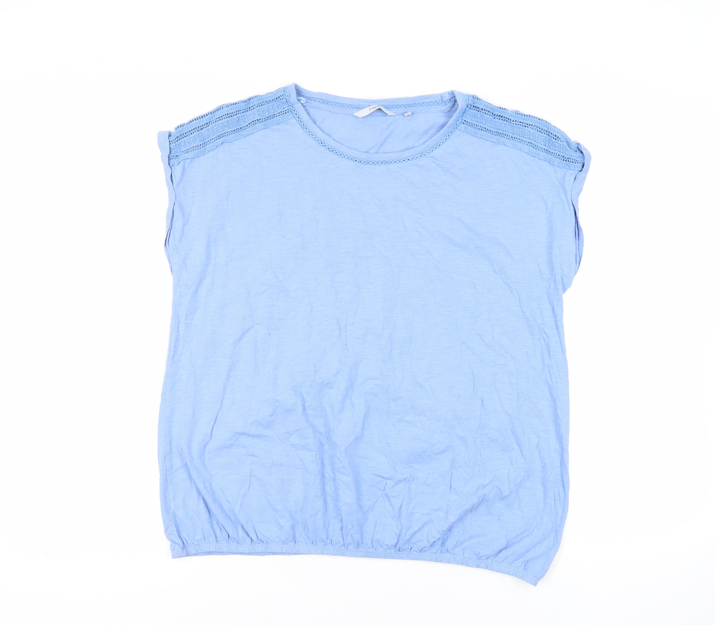NEXT Womens Blue Cotton Basic T-Shirt Size 20 Round Neck - Crochet Detail