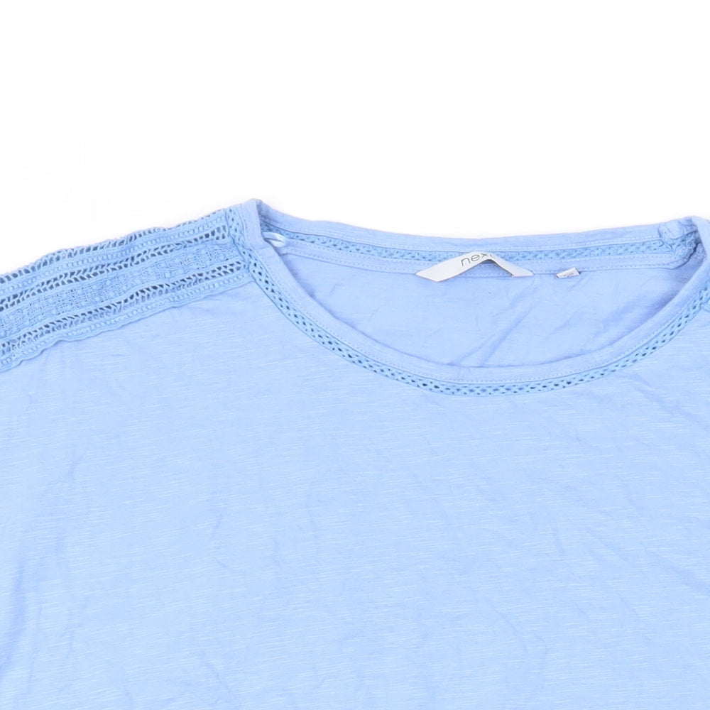 NEXT Womens Blue Cotton Basic T-Shirt Size 20 Round Neck - Crochet Detail