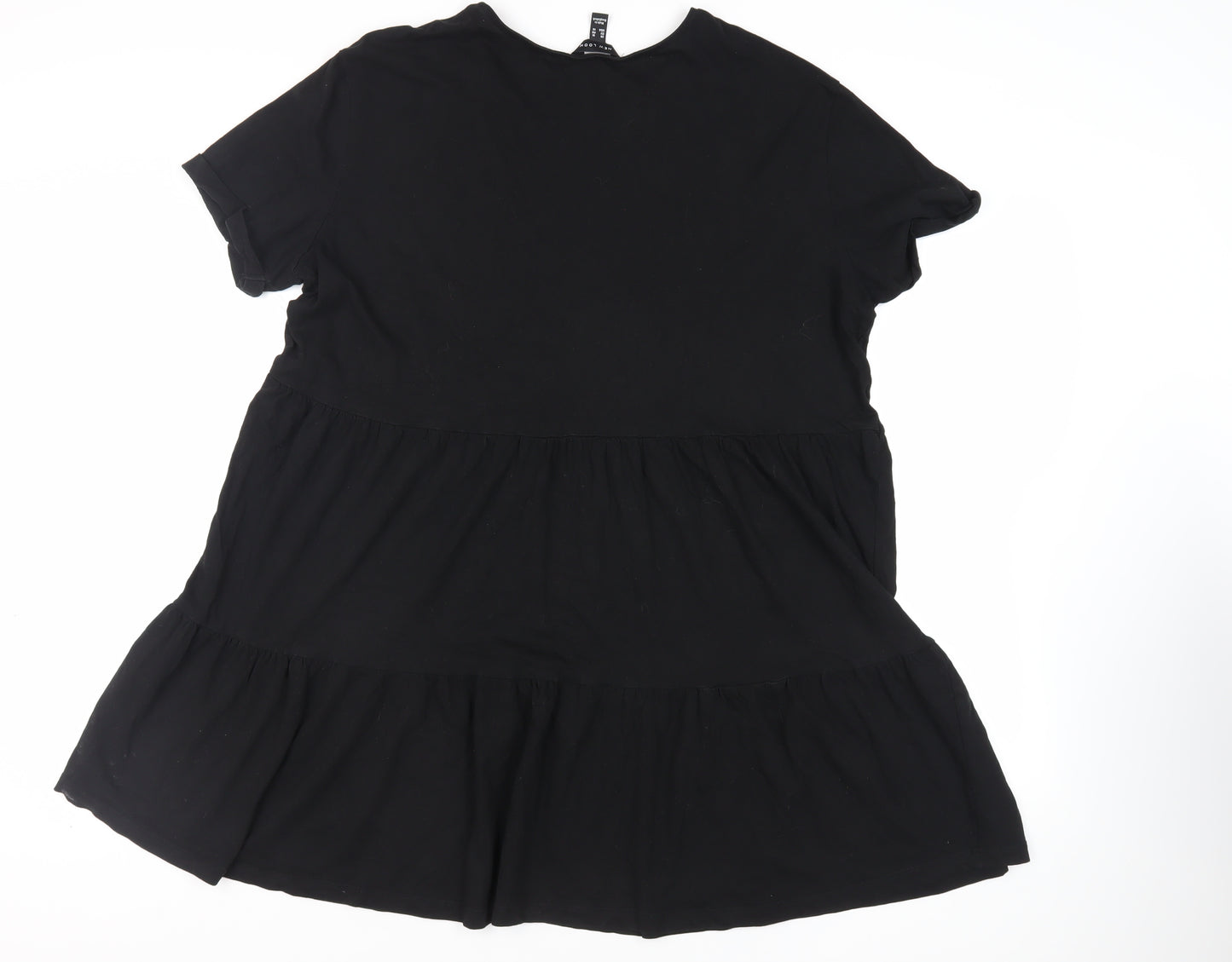 New Look Womens Black Cotton T-Shirt Dress Size 18 Round Neck Pullover - Tiered