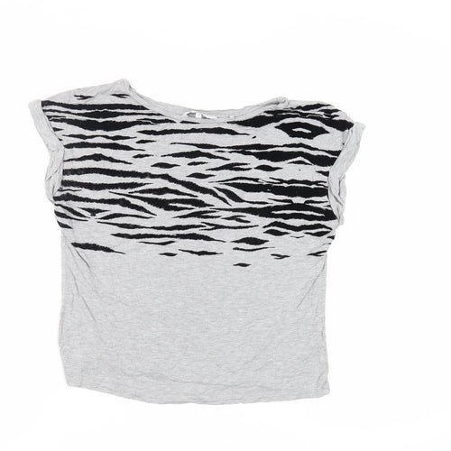 NEXT Womens Grey Animal Print Viscose Basic T-Shirt Size 10 Boat Neck