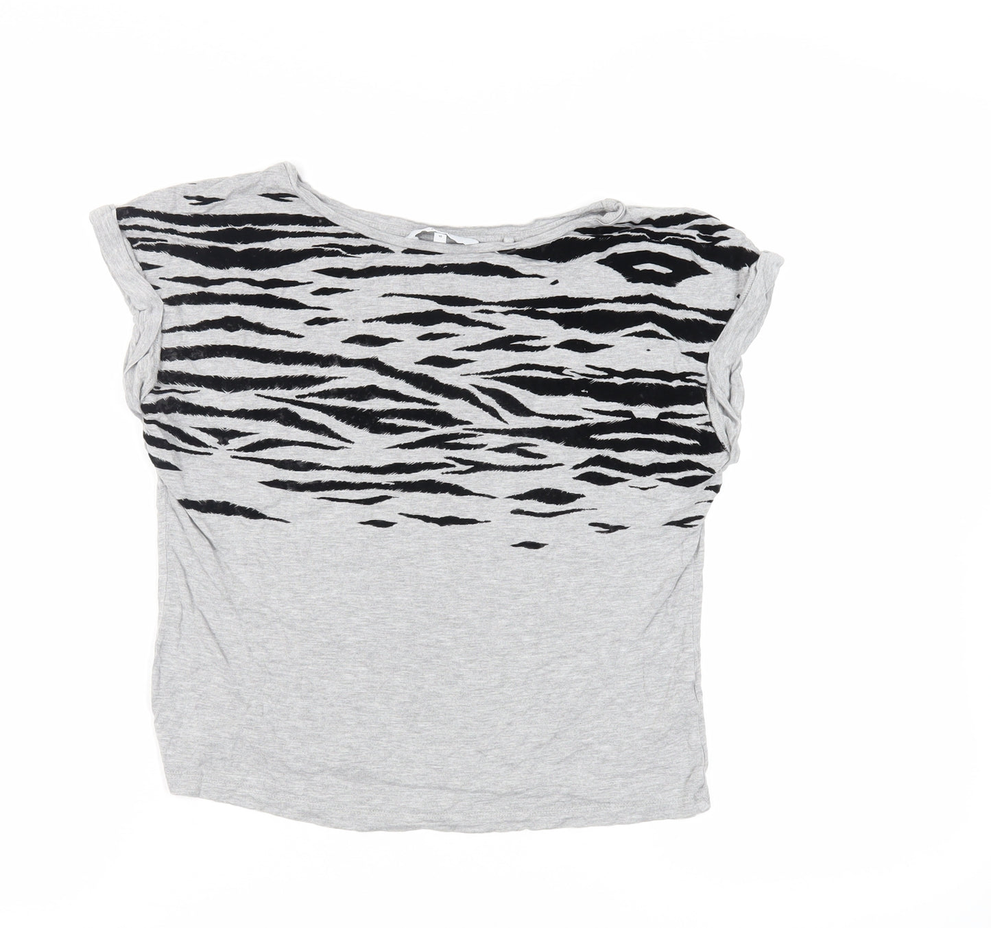 NEXT Womens Grey Animal Print Viscose Basic T-Shirt Size 10 Boat Neck