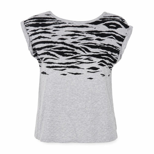 Front view of Next women’s grey animal print viscose basic t-shirt, size UK 10, boat neck