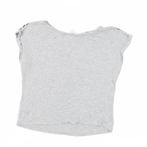 NEXT Womens Grey Animal Print Viscose Basic T-Shirt Size 10 Boat Neck