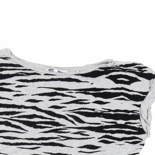 NEXT Womens Grey Animal Print Viscose Basic T-Shirt Size 10 Boat Neck
