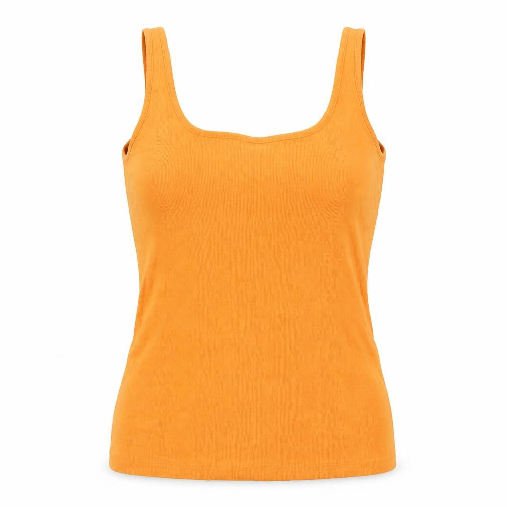 Front view of Next women’s orange cotton basic tank, size UK 12, scoop neck - ribbed