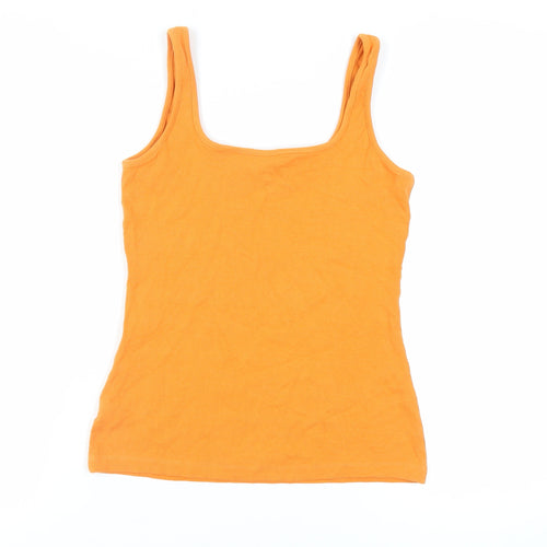 NEXT Womens Orange Cotton Basic Tank Size 12 Scoop Neck - Ribbed