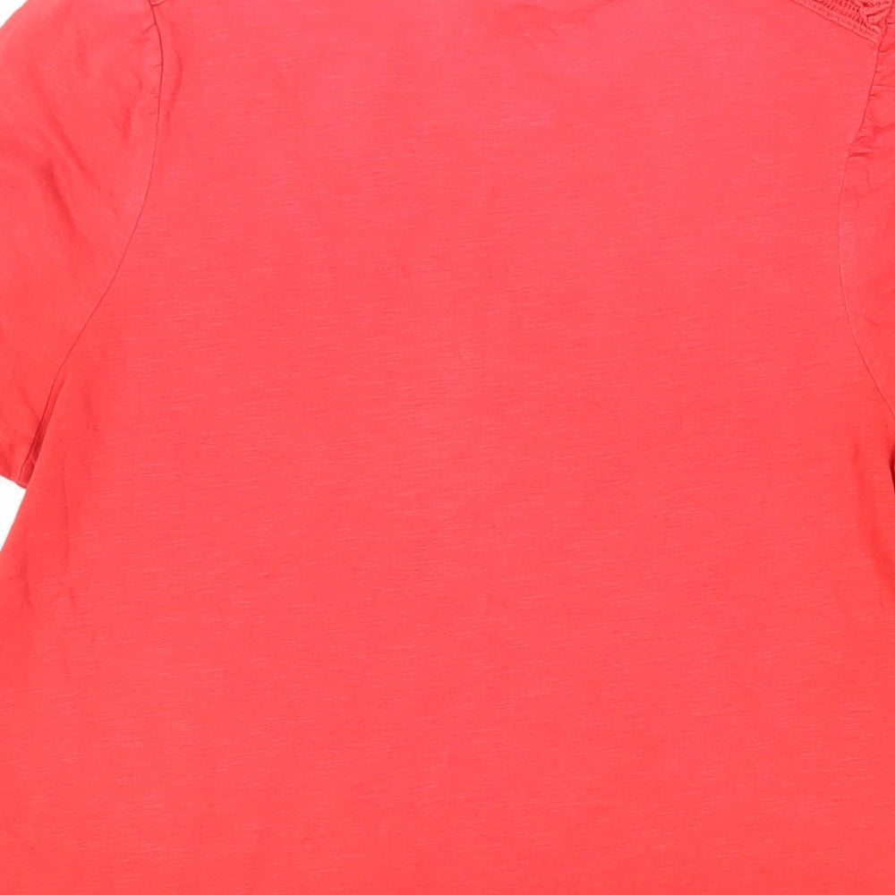 Marks and Spencer Womens Red Cotton Basic T-Shirt Size 12 Round Neck - Crocheted Lace Detail
