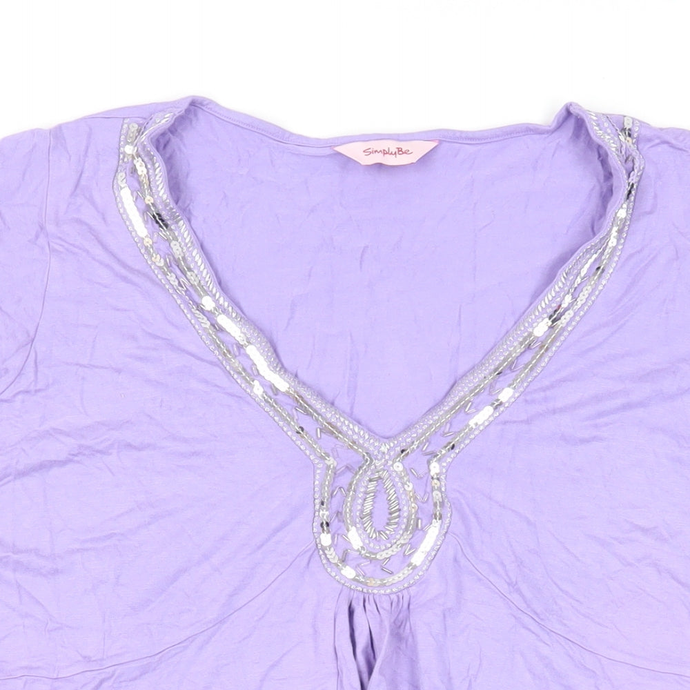 Simply Be Womens Purple Viscose Tunic Blouse Size 18 V-Neck - Sequin Raw Hem