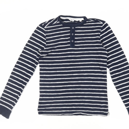 NEXT Mens Blue Striped Cotton T-Shirt Size XS Henley