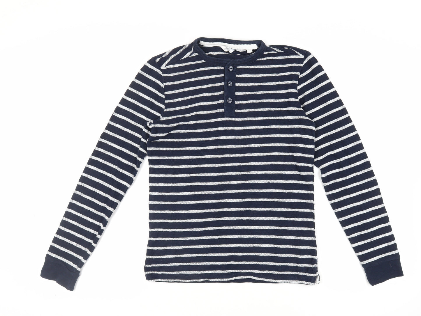 NEXT Mens Blue Striped Cotton T-Shirt Size XS Henley