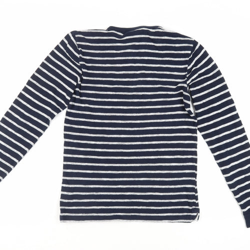 NEXT Mens Blue Striped Cotton T-Shirt Size XS Henley