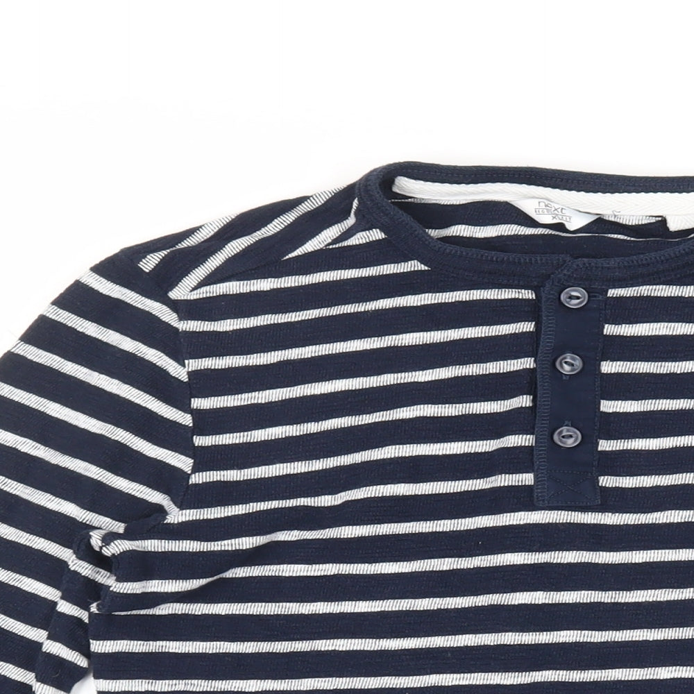 NEXT Mens Blue Striped Cotton T-Shirt Size XS Henley