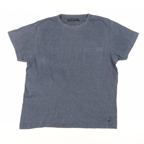 French Connection Mens Blue Cotton T-Shirt Size L Crew Neck - Pocket Detail