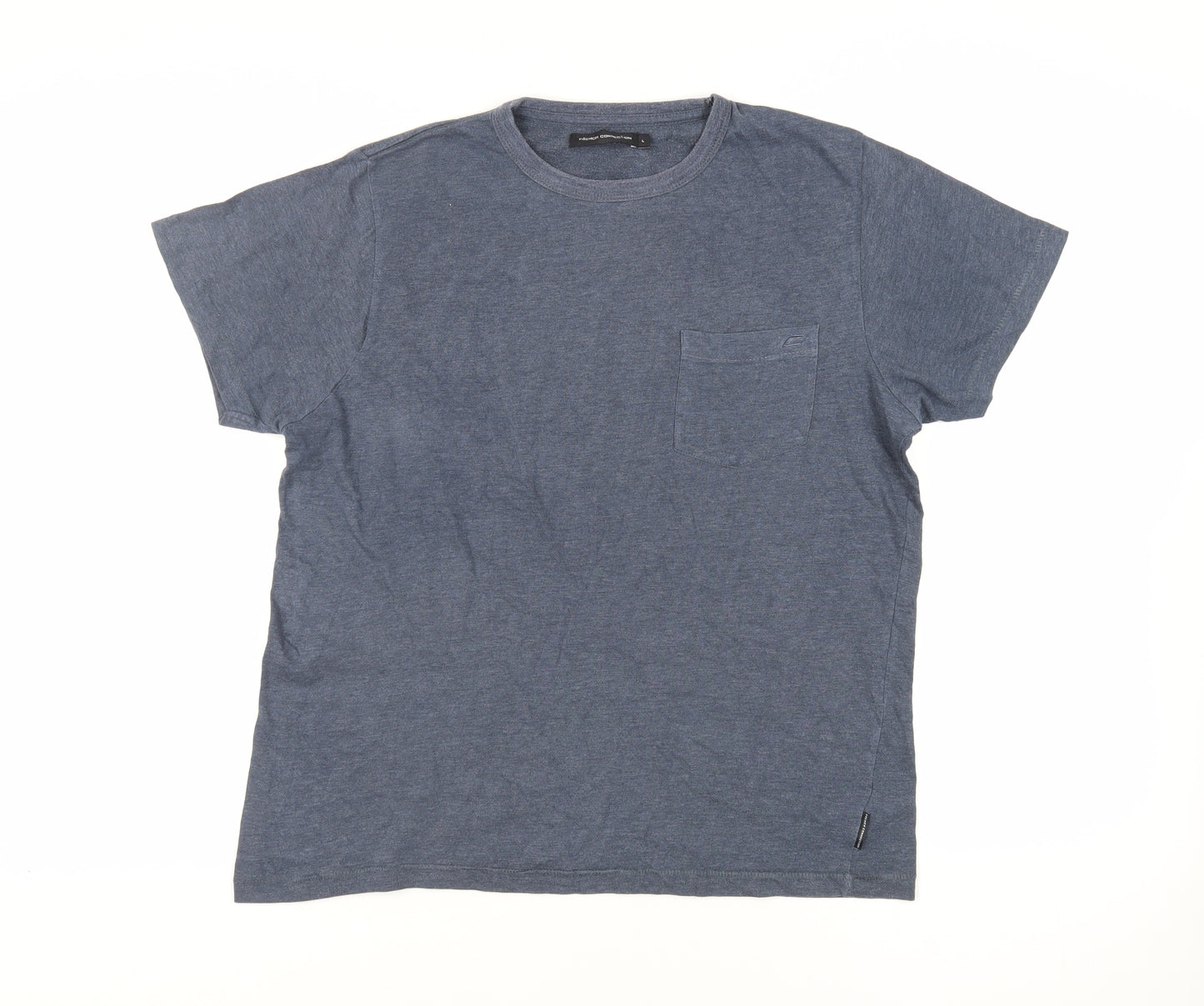 French Connection Mens Blue Cotton T-Shirt Size L Crew Neck - Pocket Detail