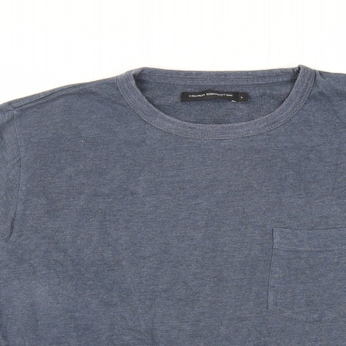 French Connection Mens Blue Cotton T-Shirt Size L Crew Neck - Pocket Detail