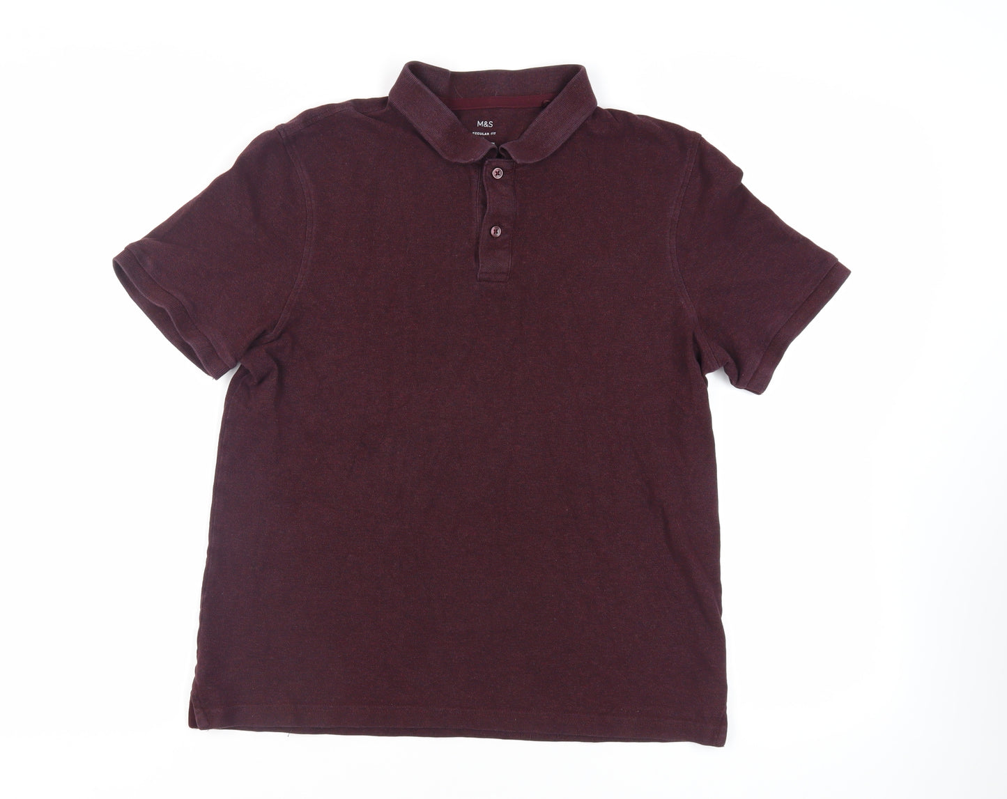 Marks and Spencer Mens Purple Cotton Polo Size L Collared Button