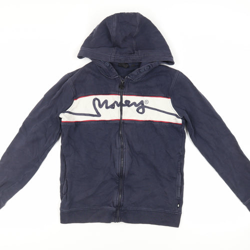 Money Boys Blue Cotton Full Zip Hoodie Size 12-13 Years Zip - Logo Pockets
