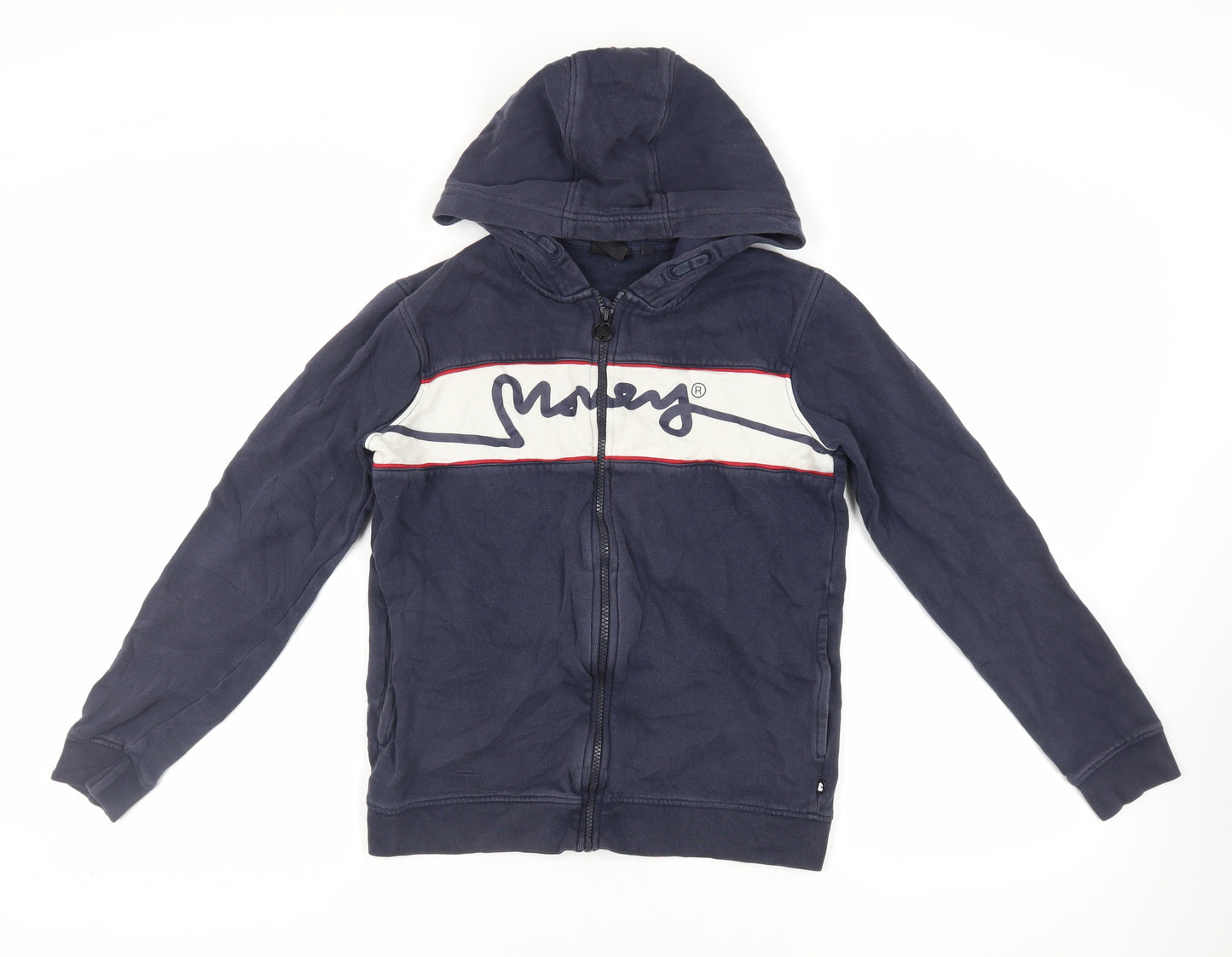 Money Boys Blue Cotton Full Zip Hoodie Size 12-13 Years Zip - Logo Pockets