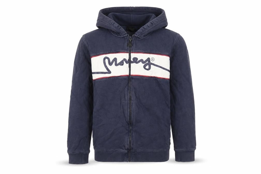Money Boys Blue Cotton Full Zip Hoodie Size 12-13 Years Zip - Logo Pockets