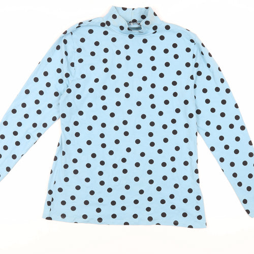 Marks and Spencer Womens Blue Polka Dot Cotton Basic T-Shirt Size 14 High Neck