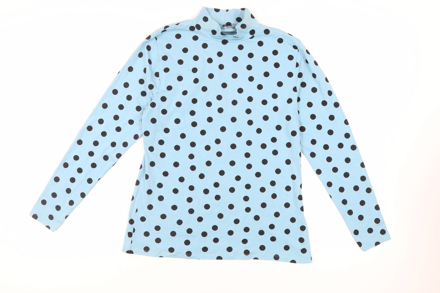 Marks and Spencer Womens Blue Polka Dot Cotton Basic T-Shirt Size 14 High Neck
