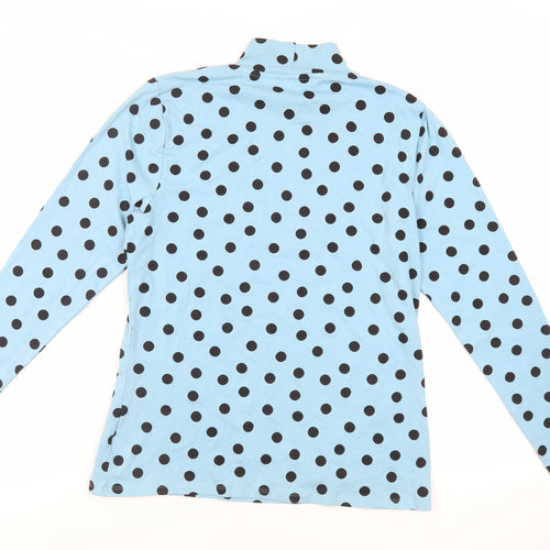Marks and Spencer Womens Blue Polka Dot Cotton Basic T-Shirt Size 14 High Neck