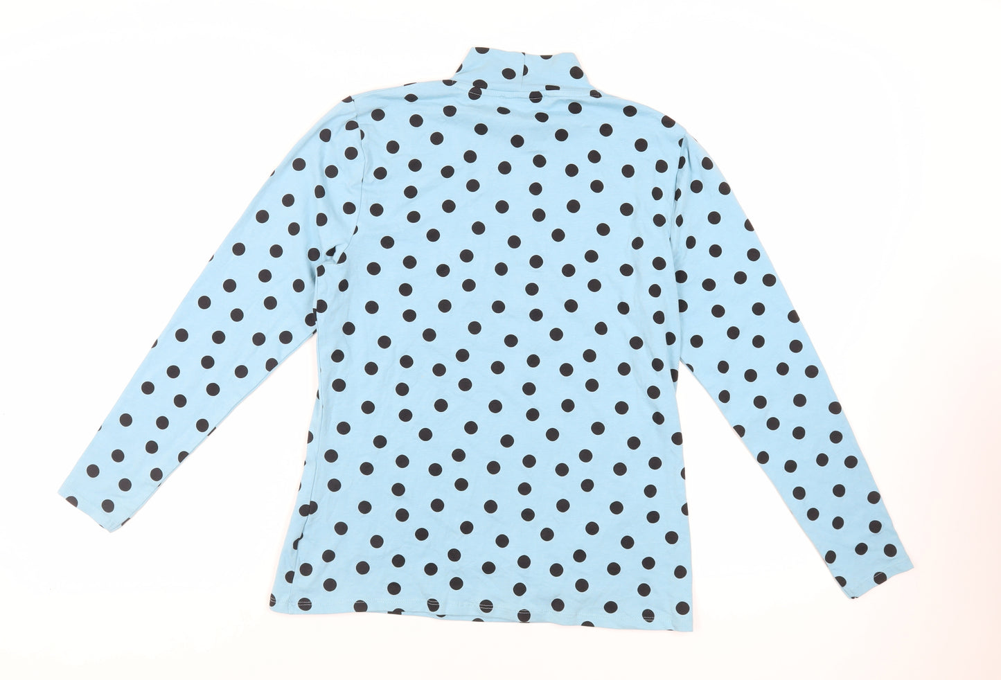 Marks and Spencer Womens Blue Polka Dot Cotton Basic T-Shirt Size 14 High Neck