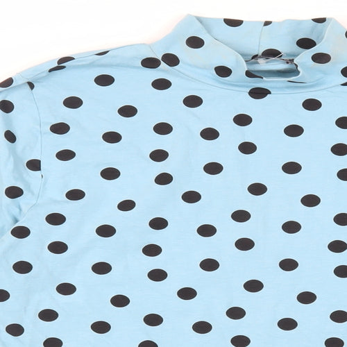 Marks and Spencer Womens Blue Polka Dot Cotton Basic T-Shirt Size 14 High Neck