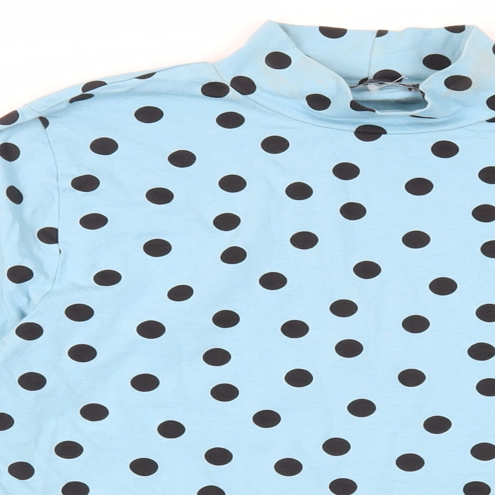 Marks and Spencer Womens Blue Polka Dot Cotton Basic T-Shirt Size 14 High Neck