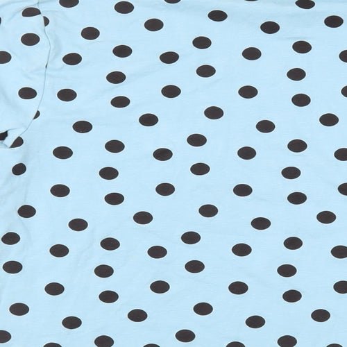 Marks and Spencer Womens Blue Polka Dot Cotton Basic T-Shirt Size 14 High Neck