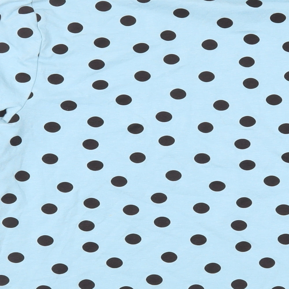 Marks and Spencer Womens Blue Polka Dot Cotton Basic T-Shirt Size 14 High Neck