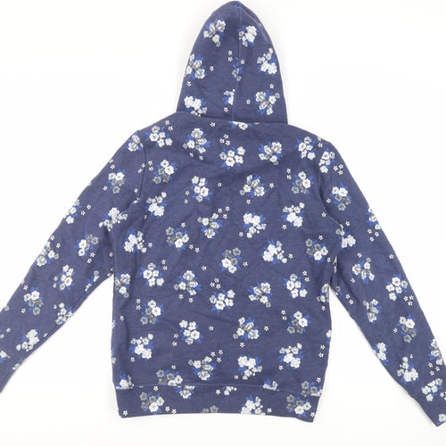 Superdry Womens Blue Floral Cotton Pullover Hoodie Size L Pullover - Logo Pockets