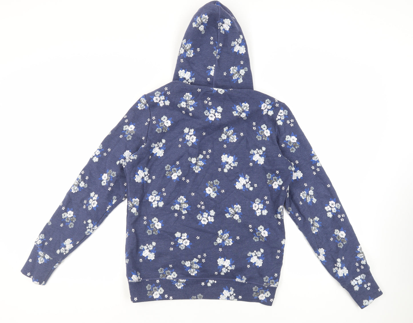 Superdry Womens Blue Floral Cotton Pullover Hoodie Size L Pullover - Logo Pockets