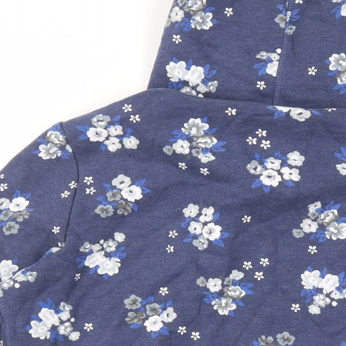 Superdry Womens Blue Floral Cotton Pullover Hoodie Size L Pullover - Logo Pockets