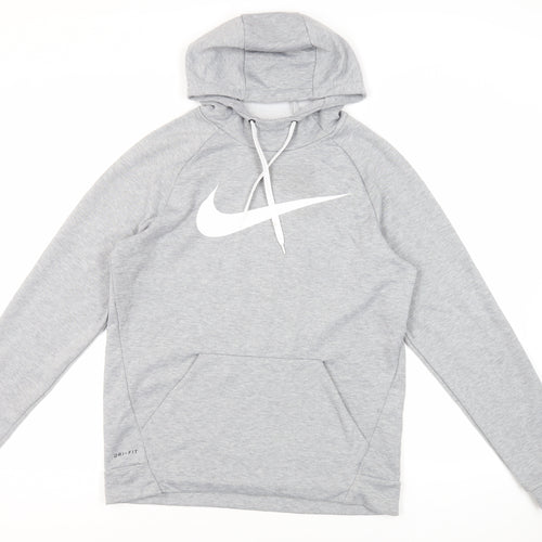 Nike Mens Grey Polyester Pullover Hoodie Size M - Logo Pockets