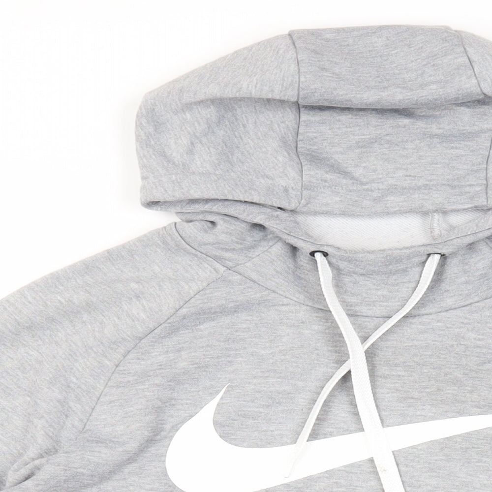 Nike Mens Grey Polyester Pullover Hoodie Size M - Logo Pockets