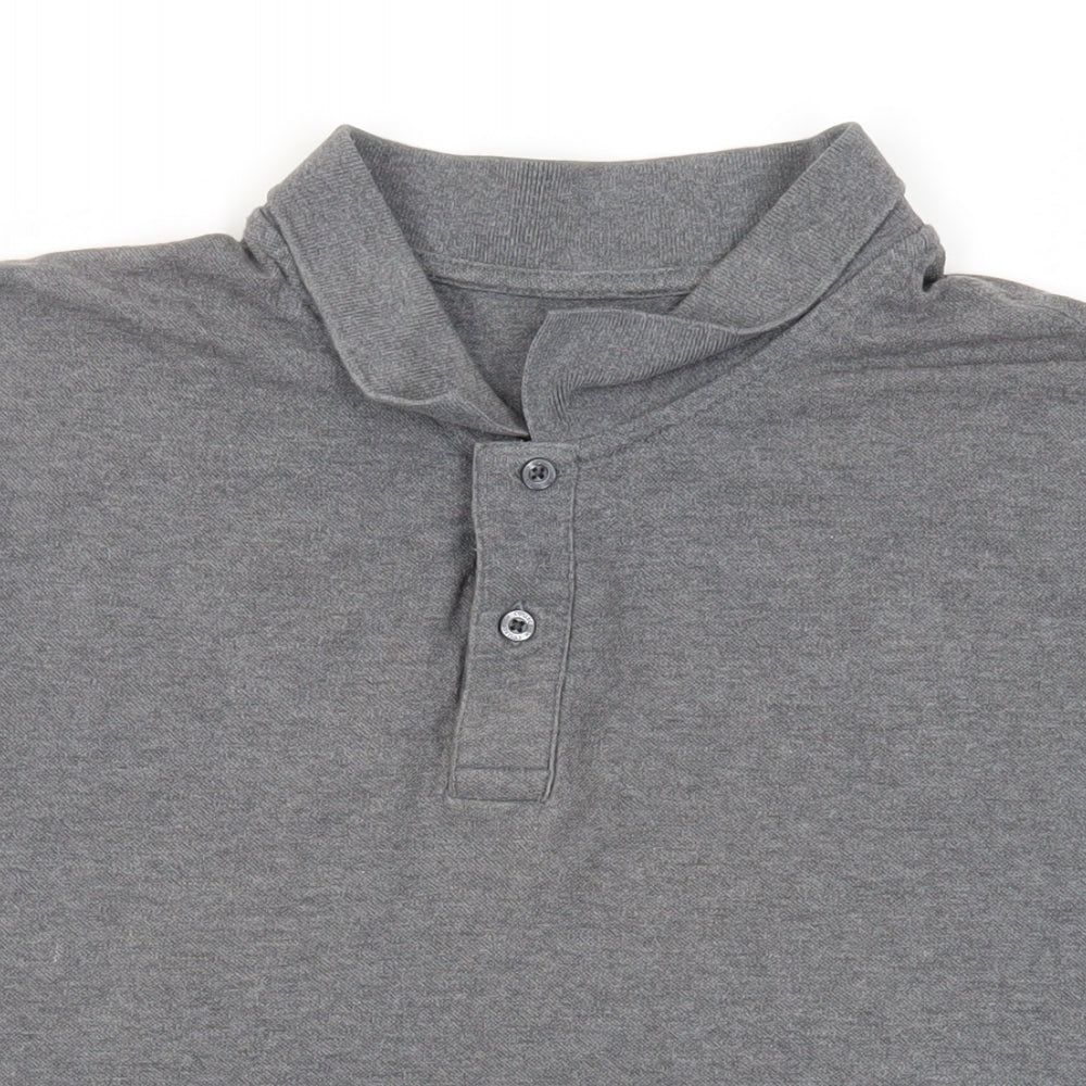 Marks and Spencer Mens Grey Cotton Polo Size 2XL Collared Button