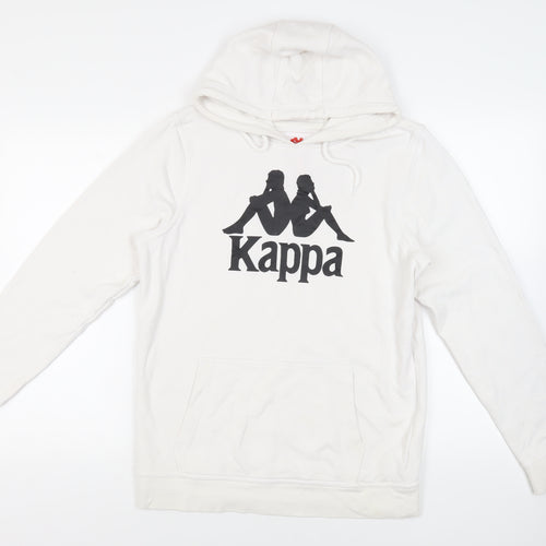 Kappa Mens White Cotton Pullover Hoodie Size L - Logo Pockets