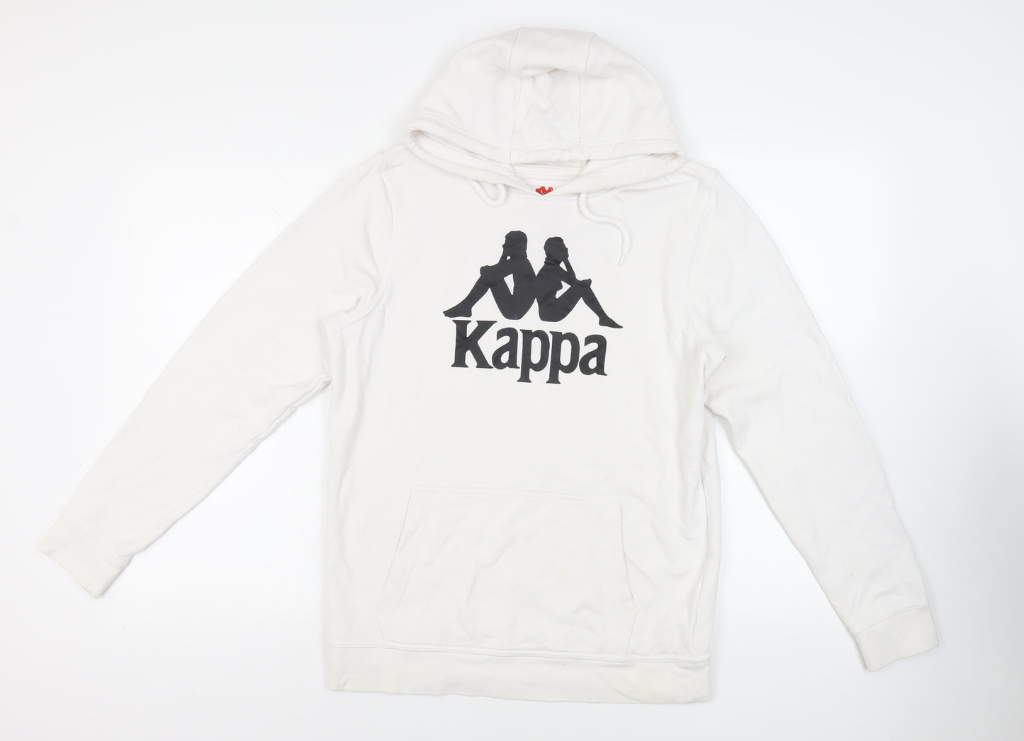 Kappa Mens White Cotton Pullover Hoodie Size L - Logo Pockets