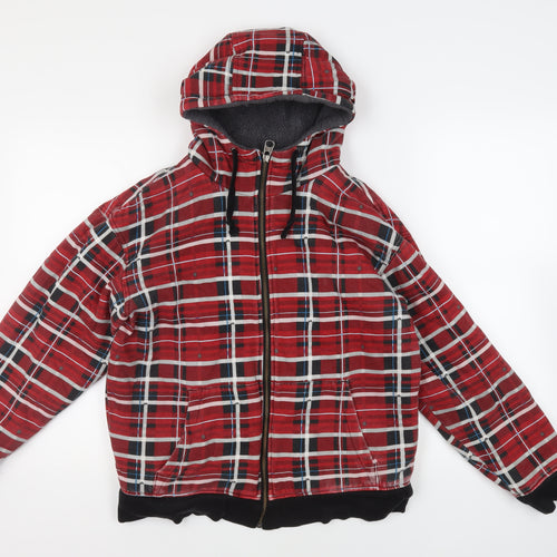 Quicksilver Mens Red Plaid Jacket Size M Zip - Hooded