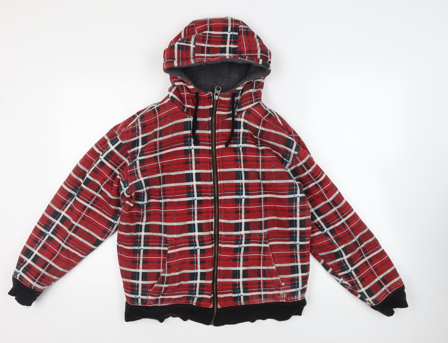 Quicksilver Mens Red Plaid Jacket Size M Zip - Hooded