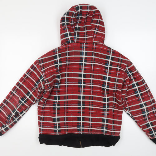 Quicksilver Mens Red Plaid Jacket Size M Zip - Hooded