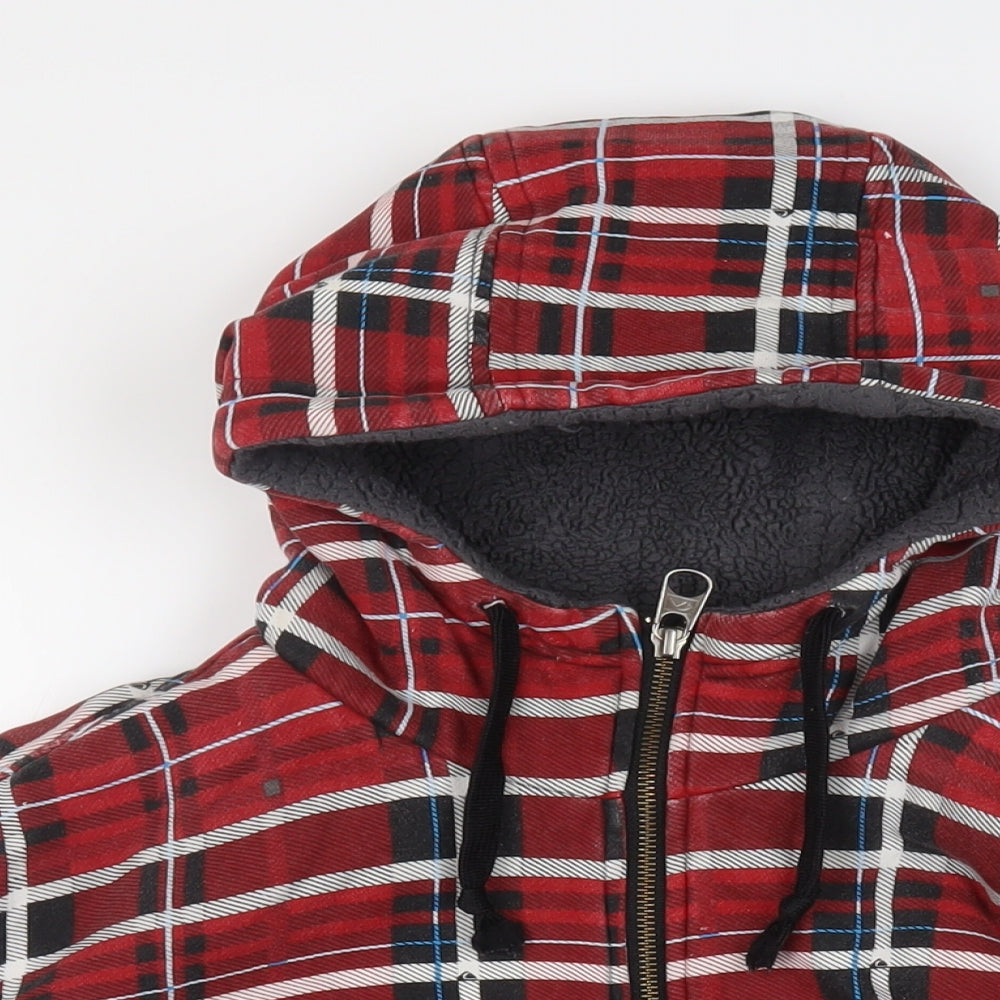 Quicksilver Mens Red Plaid Jacket Size M Zip - Hooded