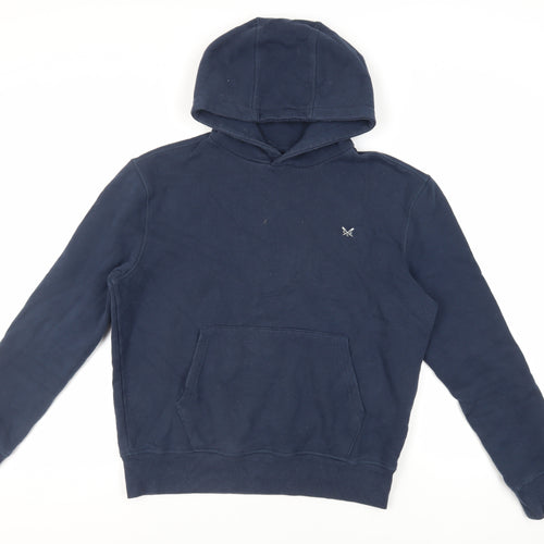 Crew Clothing Mens Blue Cotton Pullover Hoodie Size M - Logo Pockets