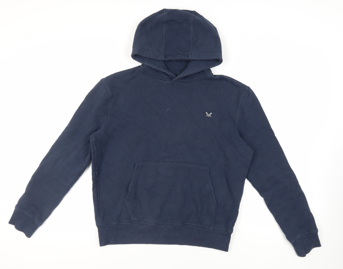 Crew Clothing Mens Blue Cotton Pullover Hoodie Size M - Logo Pockets