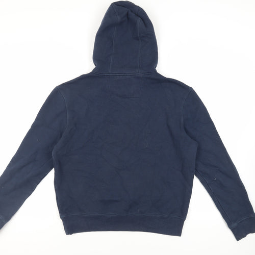 Crew Clothing Mens Blue Cotton Pullover Hoodie Size M - Logo Pockets