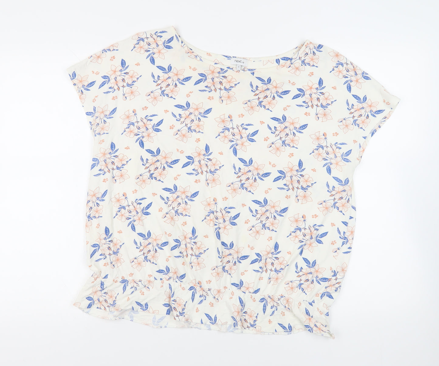 NEXT Womens Ivory Floral Cotton Basic T-Shirt Size 18 Boat Neck