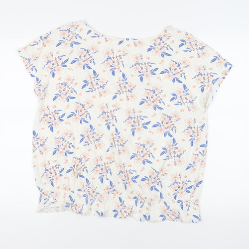 NEXT Womens Ivory Floral Cotton Basic T-Shirt Size 18 Boat Neck