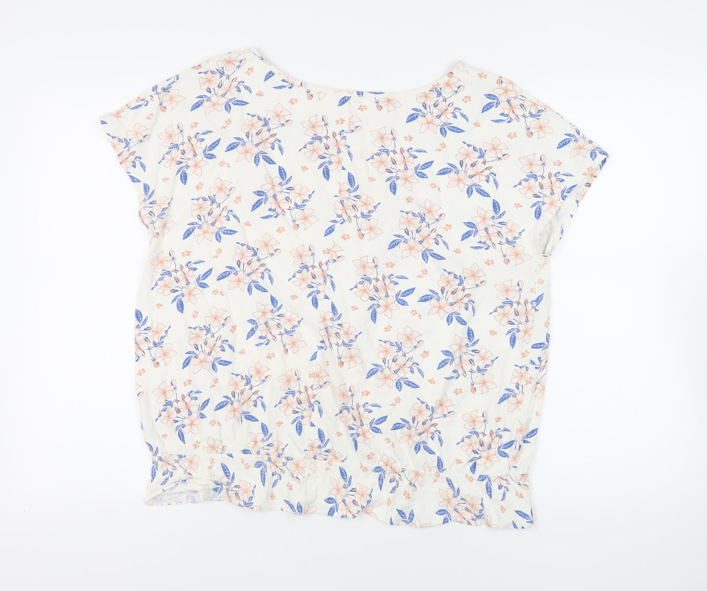 NEXT Womens Ivory Floral Cotton Basic T-Shirt Size 18 Boat Neck